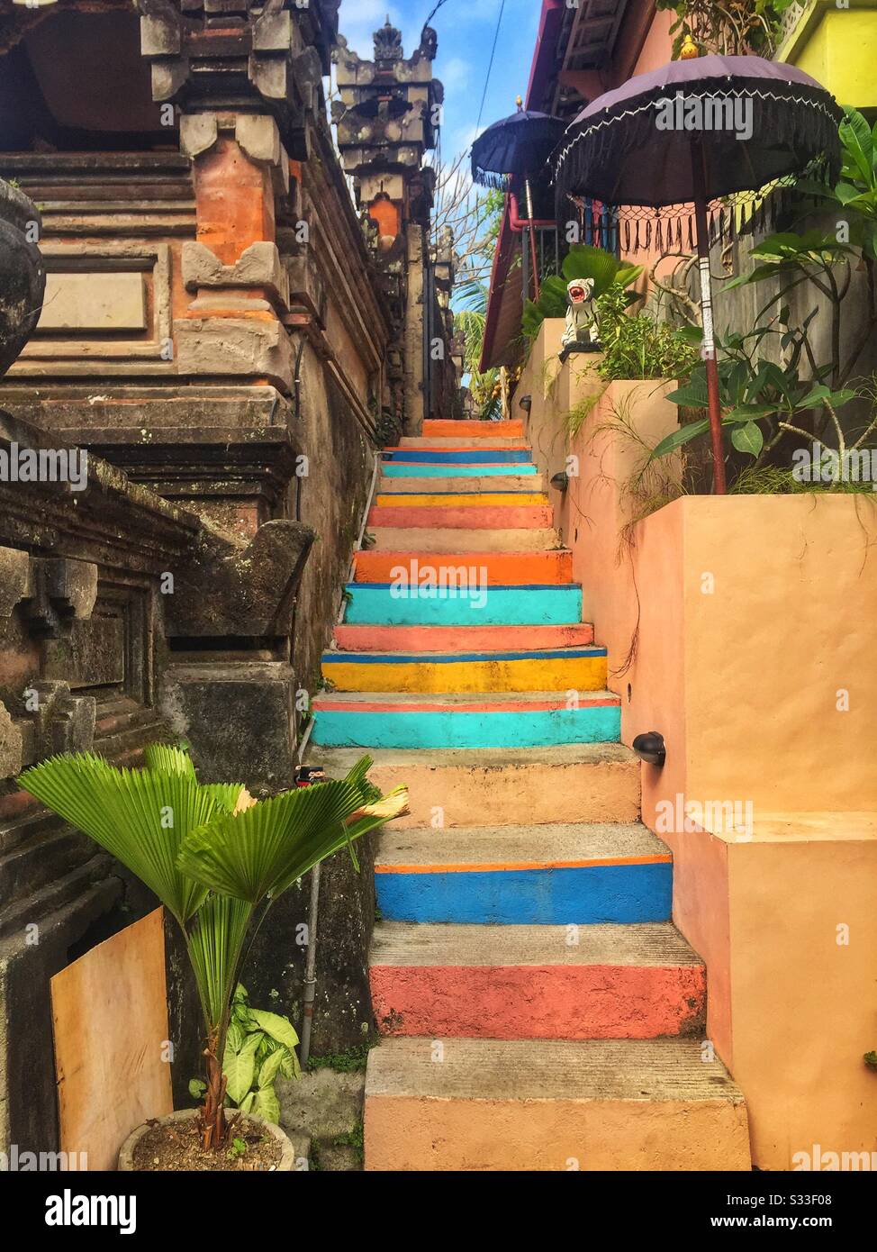 Bemalte Stufen in Ubud, Bali, Indonesien Stockfoto