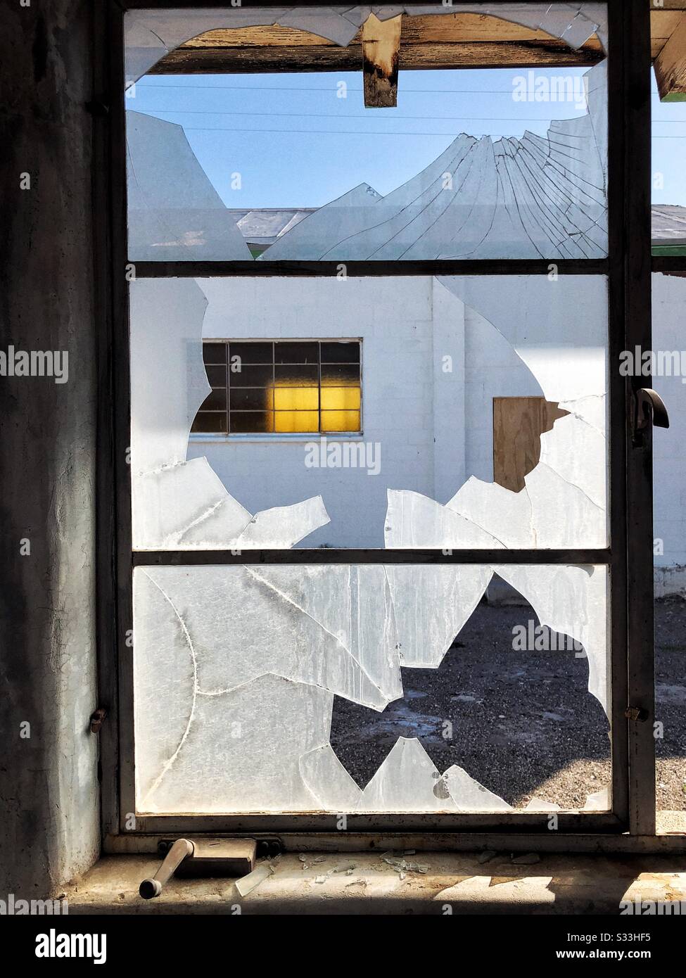 Verlassenes Haus in der Geisterstadt Amboy, Kalifornien - Smartphone-aufgenommenes Stockfoto