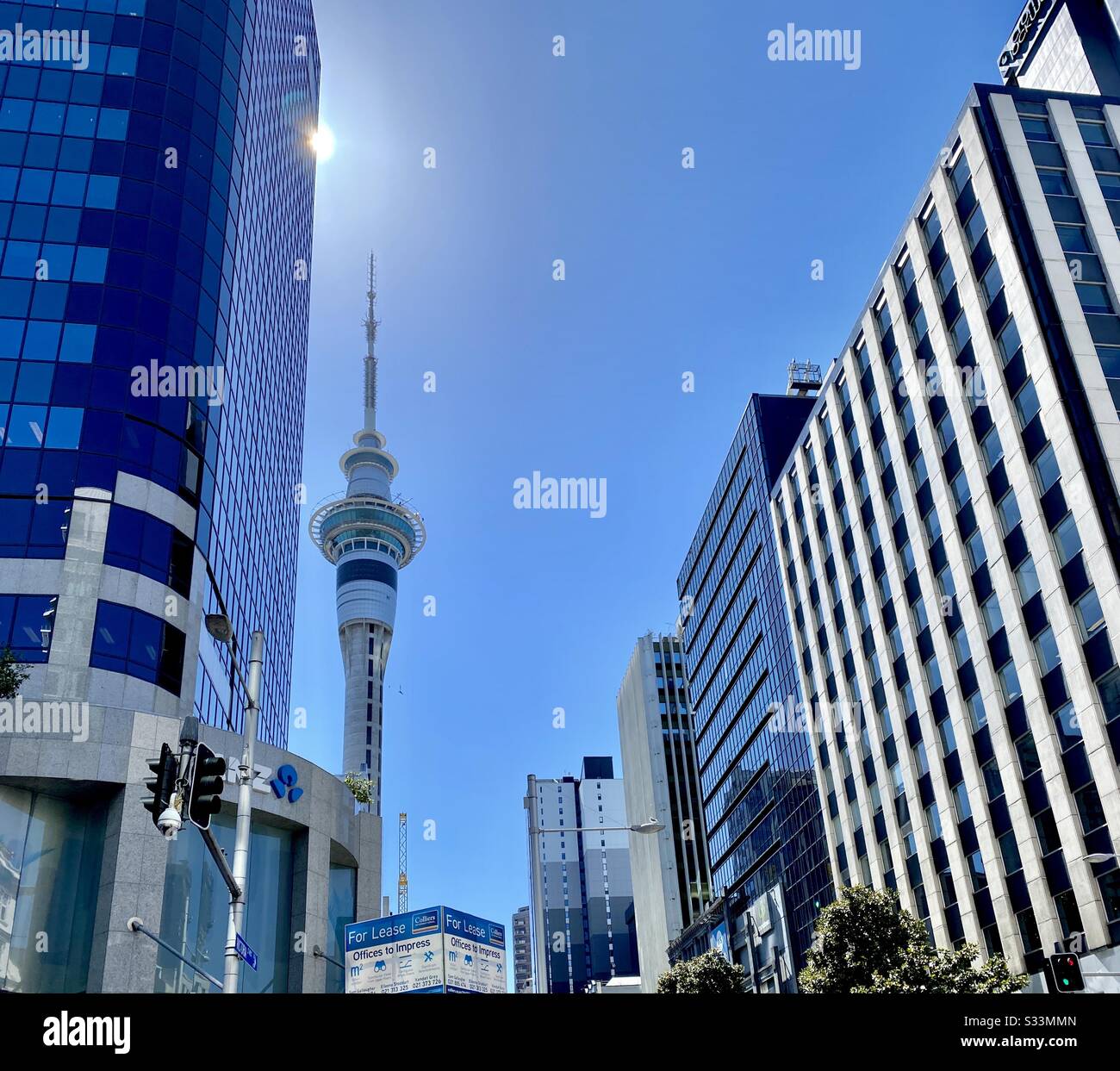 Auckland Innenstadt mit Aucklands Sky Tower Stockfoto