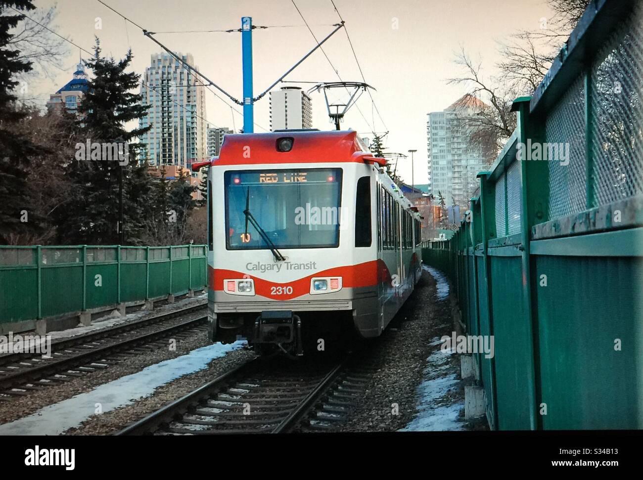 Ctrain, Stadtbahn-Transitsystem und Innenstadt, Calgary, Alberta, Kanada, Stockfoto