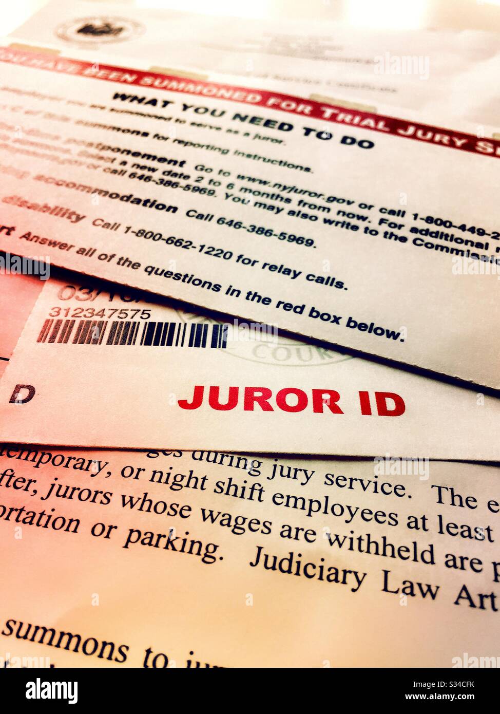 Jury beschwört Stillleben, New York City, USA - Smartphone-aufgenommenes Stockfoto