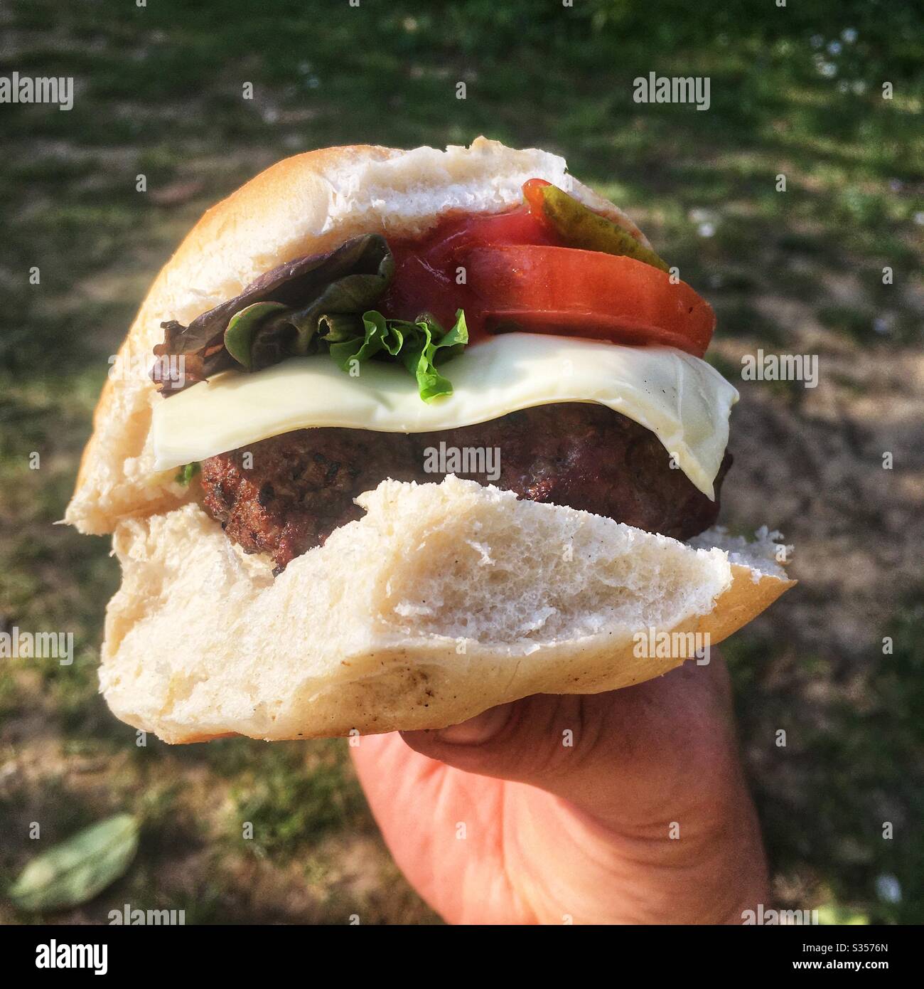 Hausgemachter cheeseburger Stockfoto