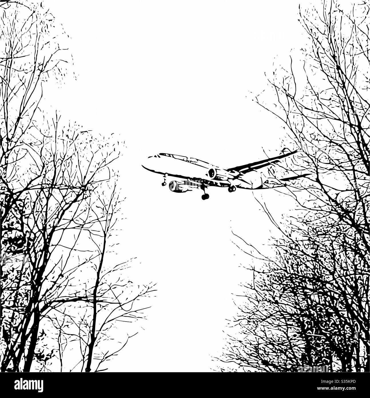 Kunstvoll und verzierten Bild eines Flugzeugs in den Farben schwarz und weiß Optik Stockfoto