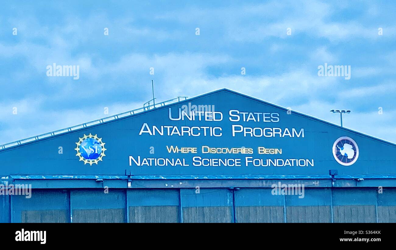 Hangar für das United States Antarctic Program, eine Abteilung der NSF, an der neuseeländischen Basis in Christchurch Stockfoto