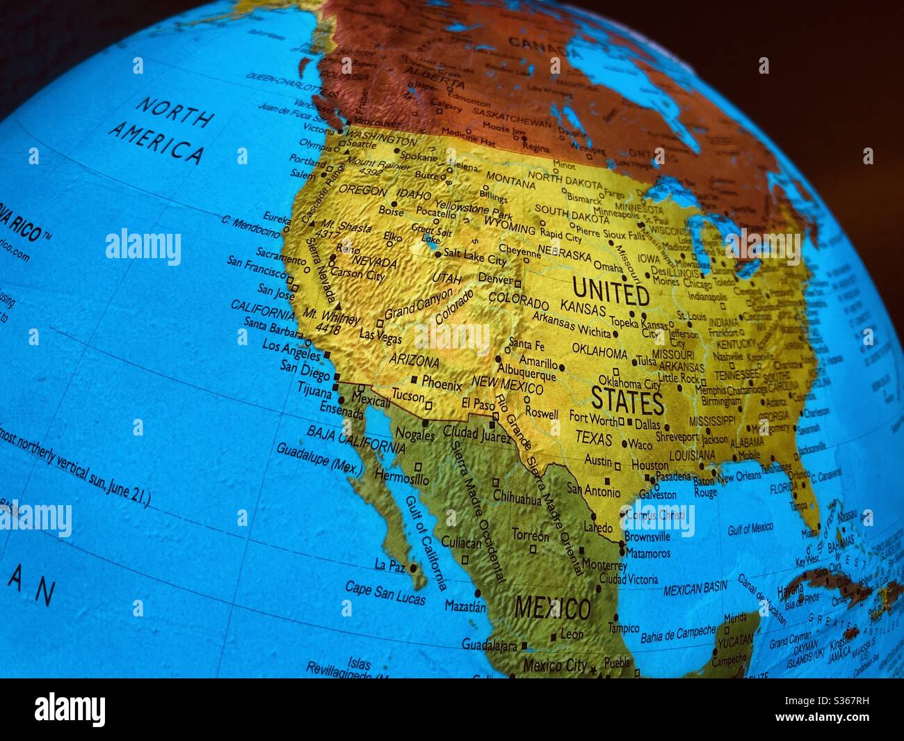 Vereinigte Staaten von Amerika auf einer globalen Karte - Smartphone-aufgenommenes Stockfoto