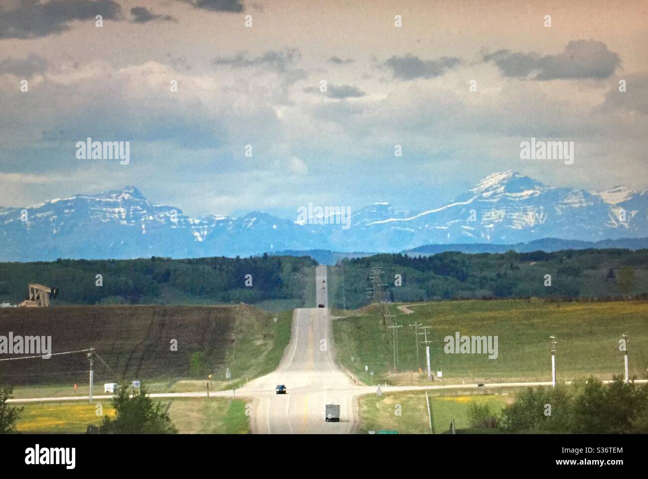 Straße zu den Rockies, Big Springs Road. Nummer 567 Stockfoto