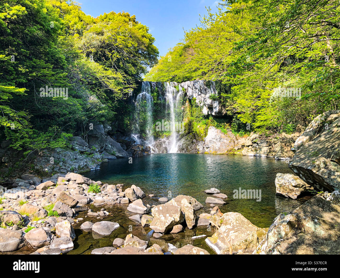 Wasserfall auf der Insel Jeju Stockfoto
