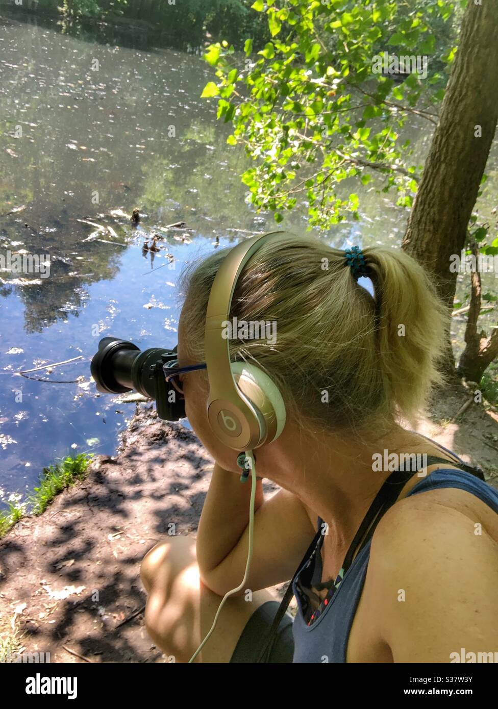 Eine Frau, die Fotos von der Natur. - Smartphone-aufgenommenes Stockfoto