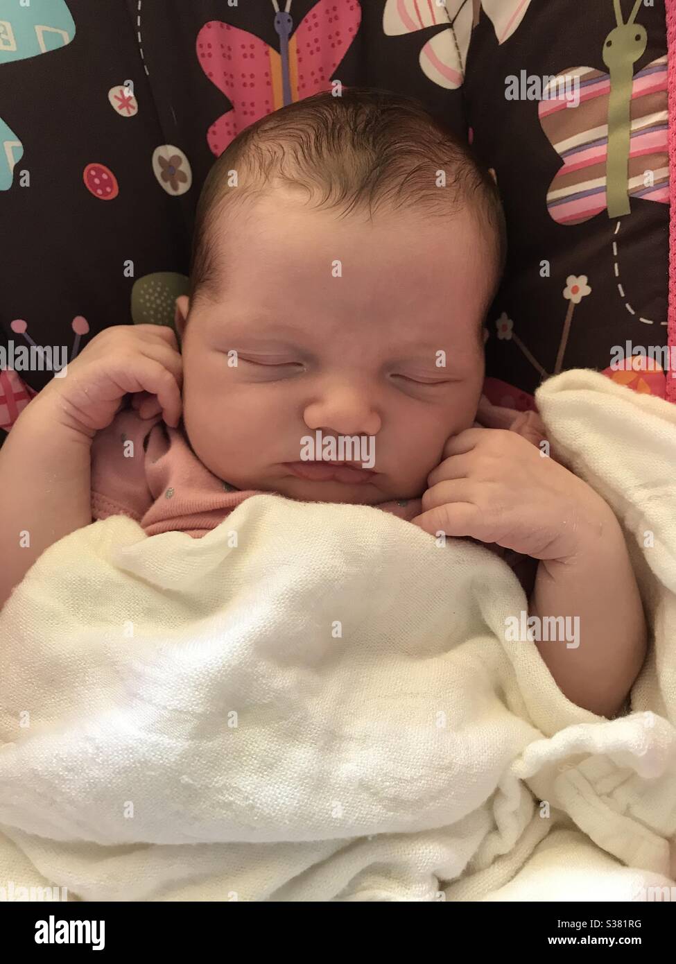 1 Wochen altes Baby Mädchen schlafen Stockfoto