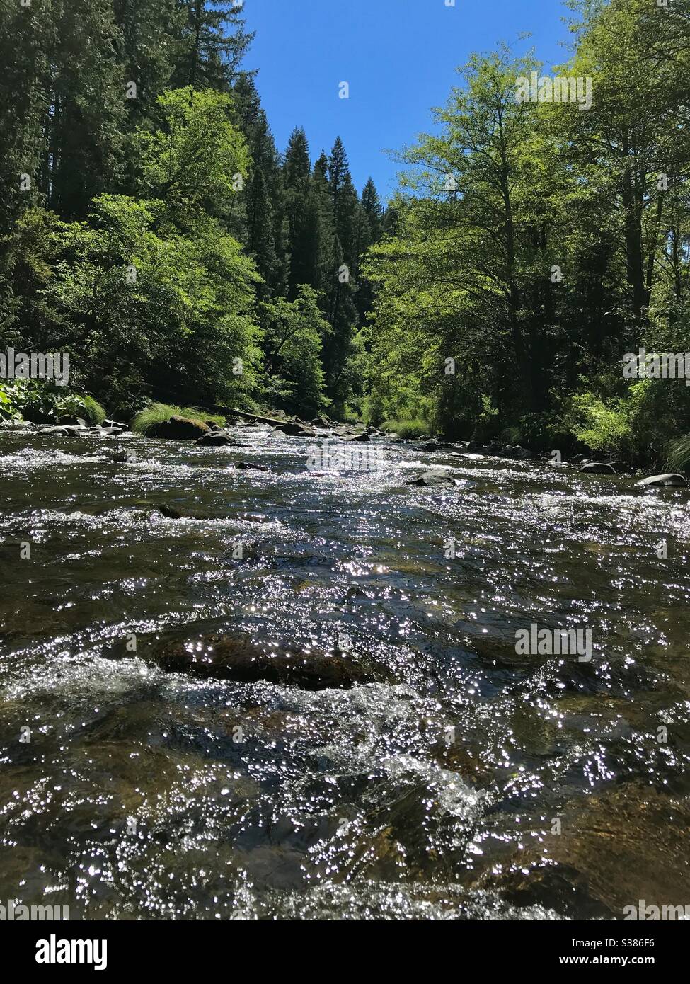 Riverside Mountain Air Wasser Szene Stockfoto