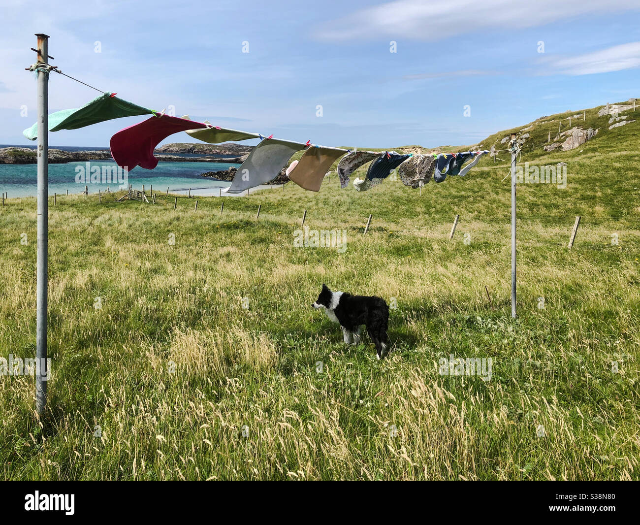 Ein guter Trockentag auf der Croft. Carnish, Uig, Isle of Lewis, Äußere Hebriden, Schottland, Großbritannien. - Smartphone-aufgenommenes Stockfoto