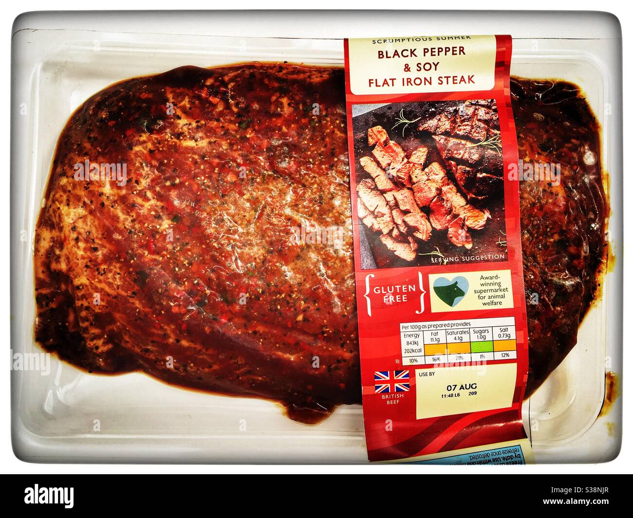 Schwarzer Pfeffer und Soja-Flachsteak - Smartphone-aufgenommenes Stockfoto