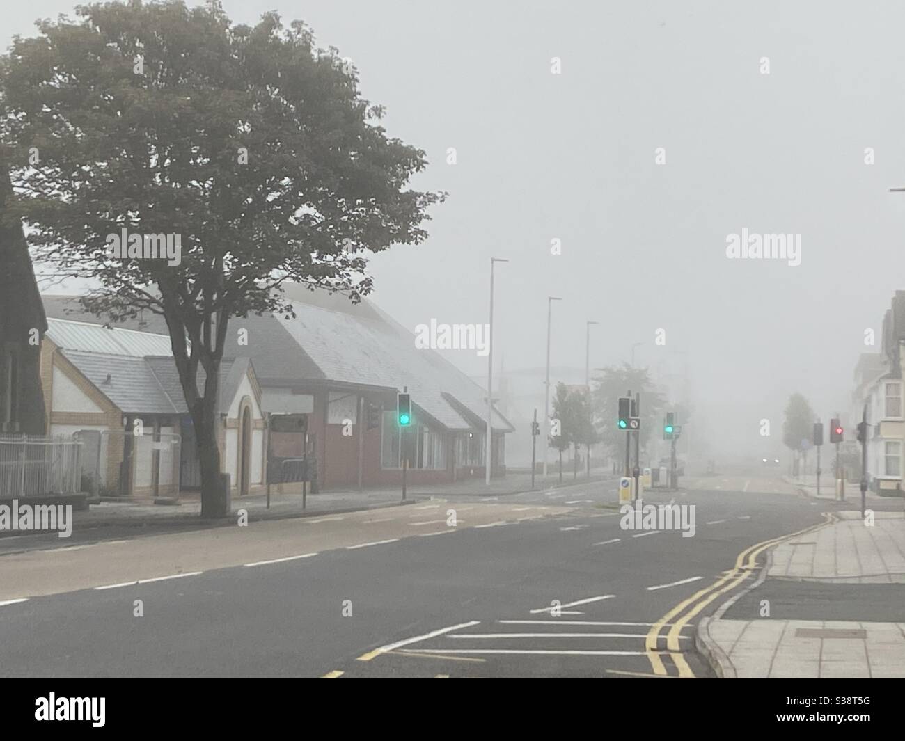 Aberystwyth, West Wales, Großbritannien. Dienstag, 11. August 2020. Ein nebliger Morgen in Aberystwyth. Foto: ©️Rose Voon / Alamy Live News. Stockfoto