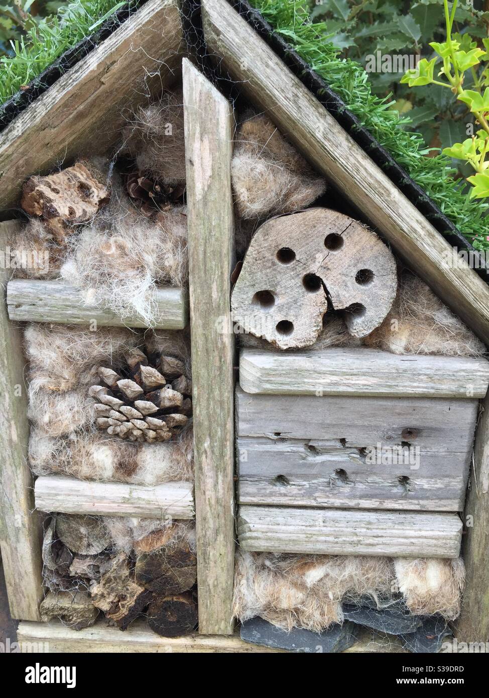 Insektenhaus in einem englischen Landgarten. Stockfoto