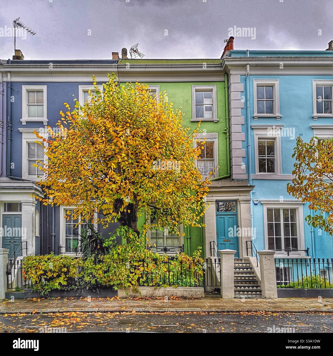 Bunte Reihenhäuser in London Notting Hill Stockfoto