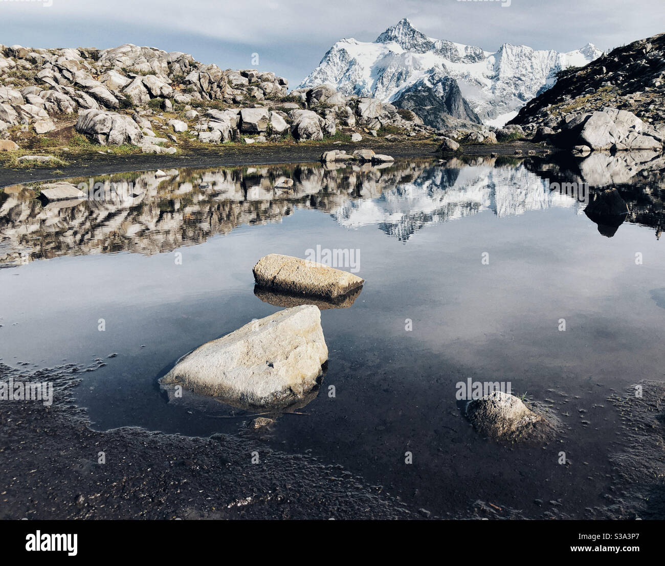 Mt Shakson Reflektion in kleinem Regenbecken Stockfoto