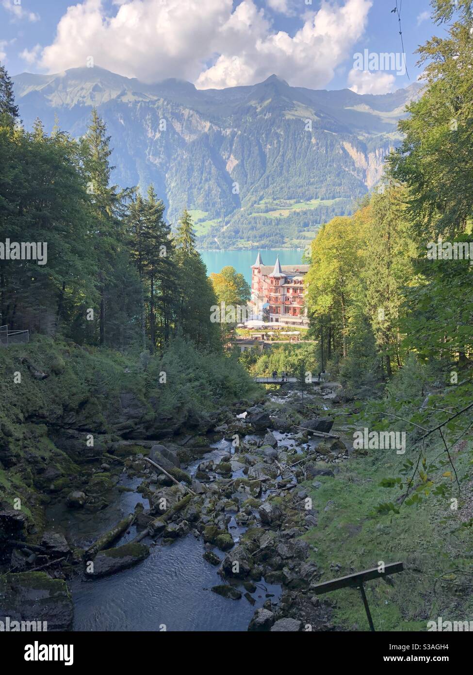 Blick auf das Grand Hotel in Giessbach, Schweiz September 2020 Stockfoto