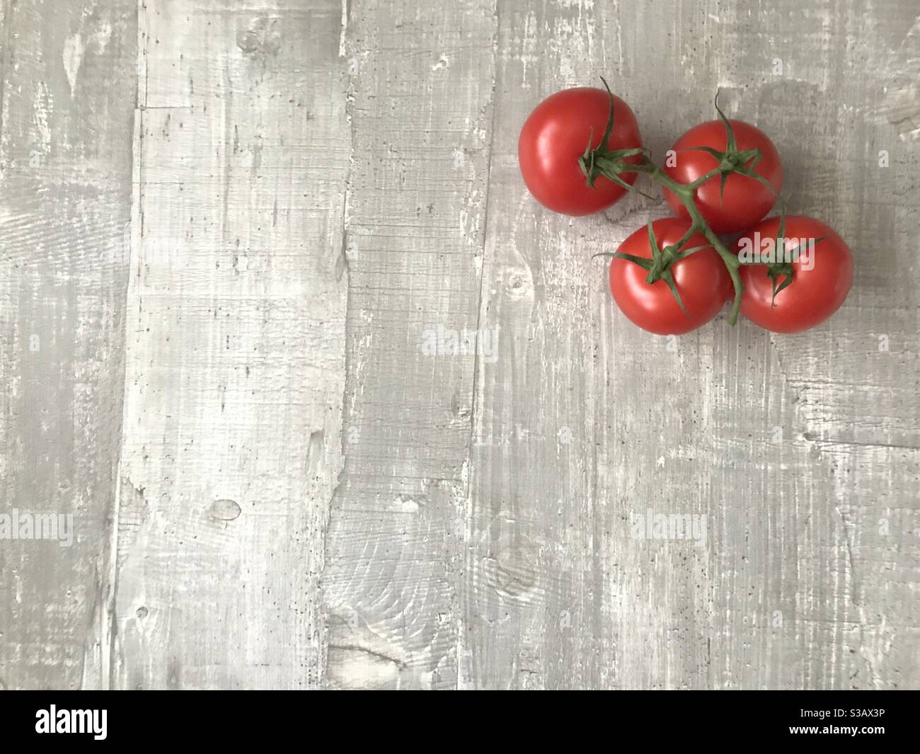 Ein Bündel von großen auf der Rebe Tomaten - Smartphone-aufgenommenes Stockfoto