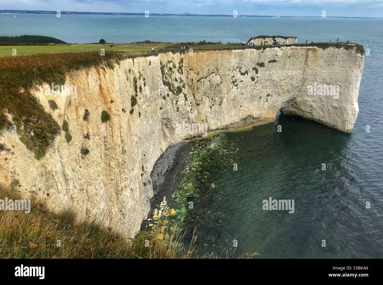 Der alte Harrys rockt. Studland. Stockfoto