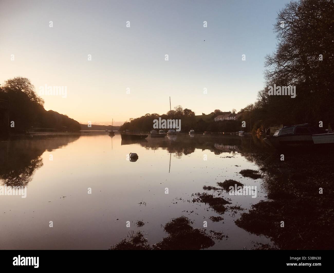 Postkarte Herbstliche Pille Bach Morgendämmerung - Smartphone-aufgenommenes Stockfoto