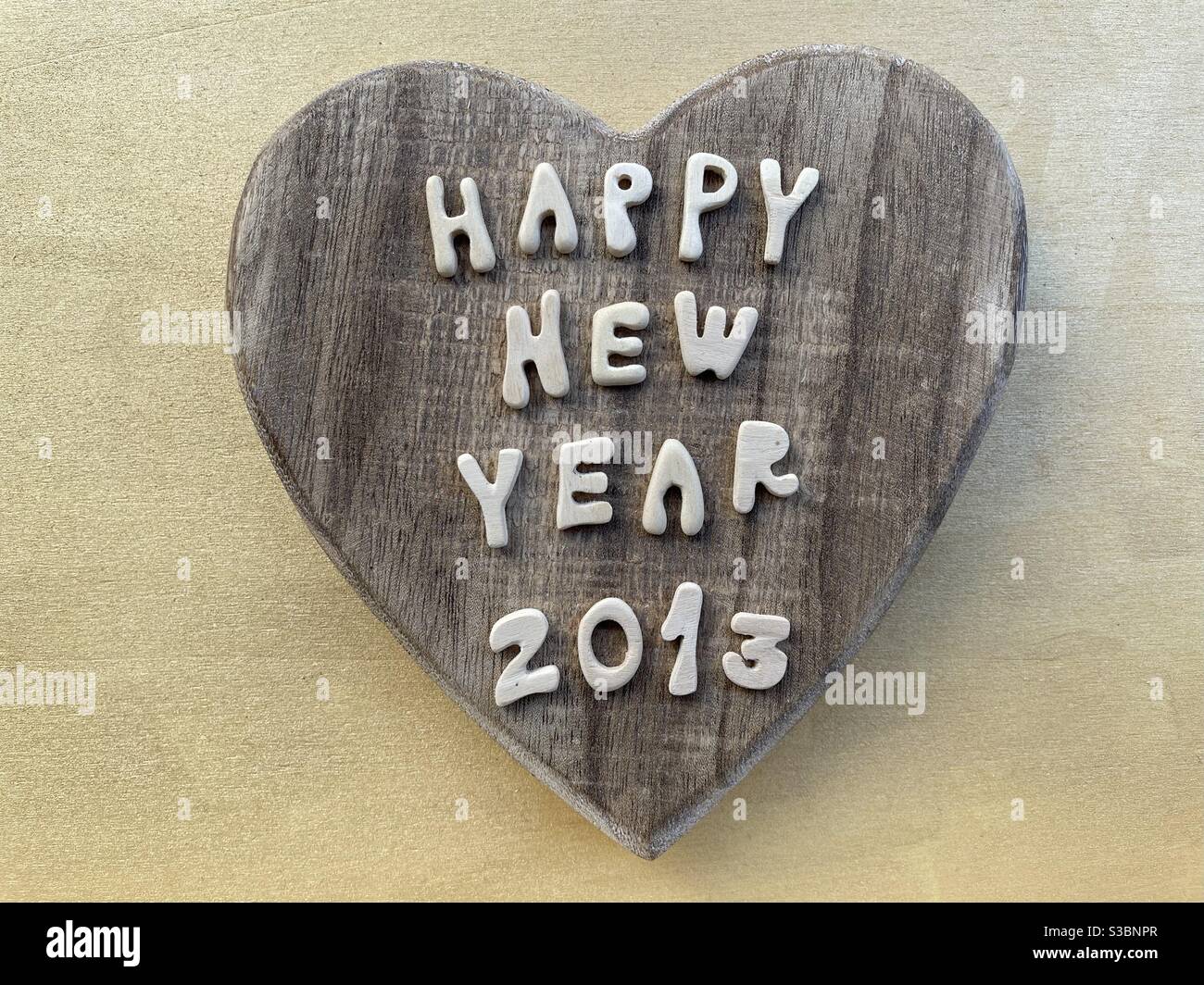 Frohes neues Jahr 2013 mit hölzernen Buchstaben und Zahlen Stockfoto