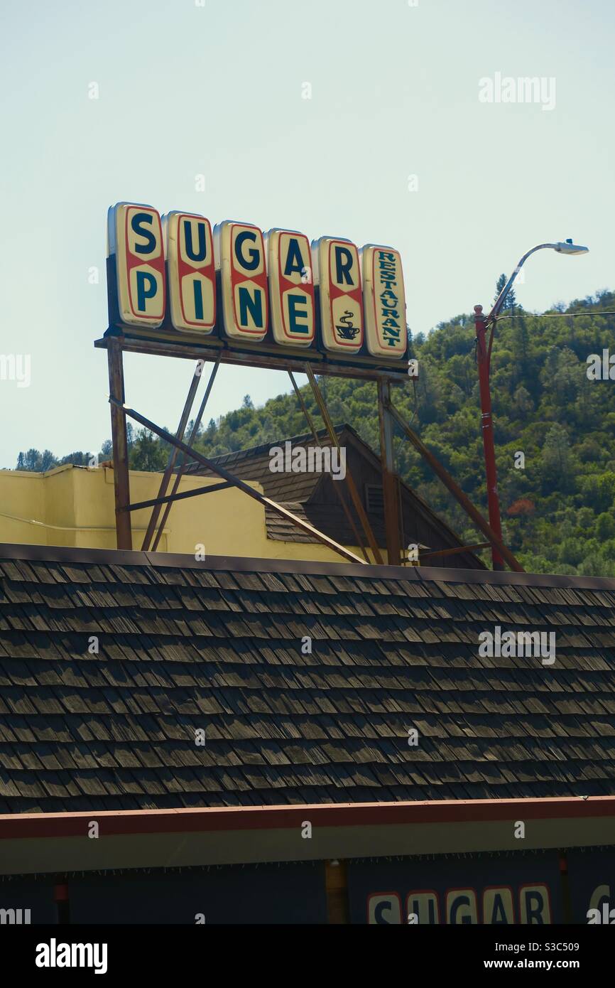 Authentisches All-American Diner, Sugar Pine Cafe in Mariposa Pines Stockfoto