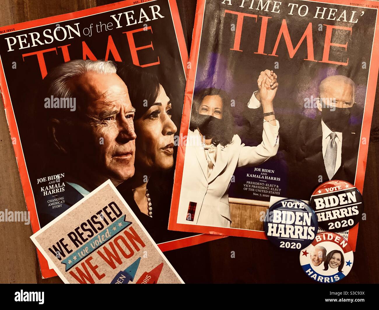2020 TIME Magazine covers featuring Joe Biden and Kamala Harris. Stockfoto
