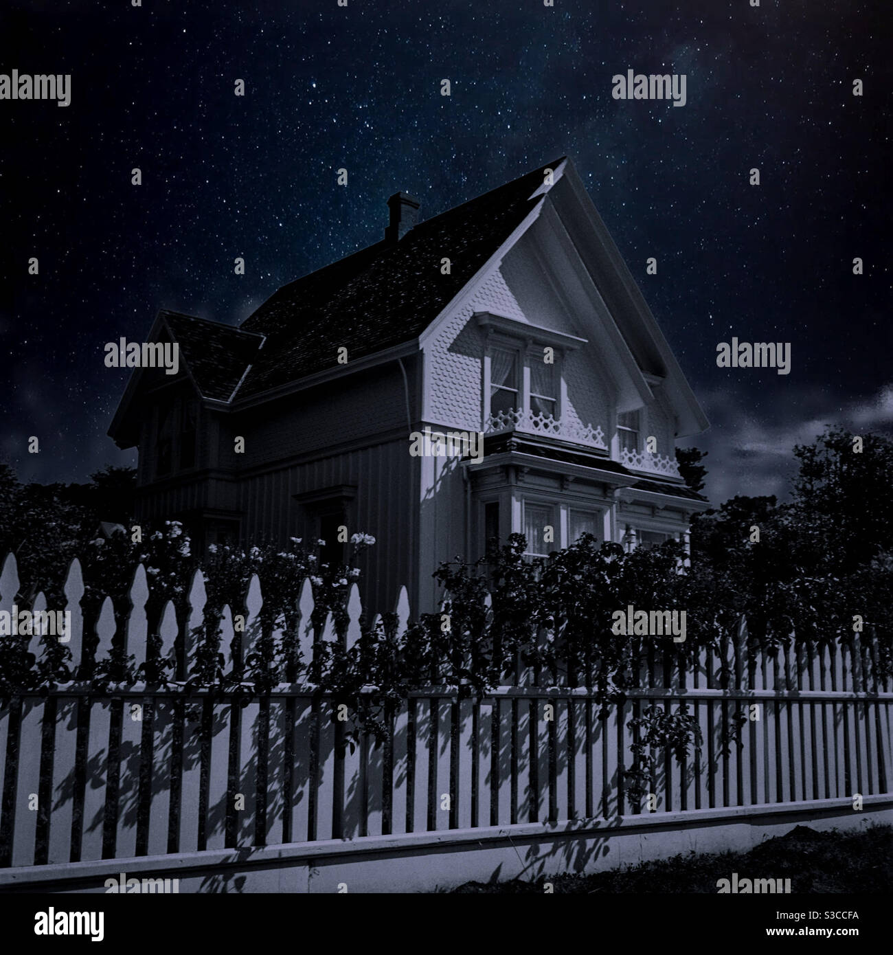 Berühmtes Blair-Haus in Mendocino, Kalifornien, Heimat von Jessica Fletcher, fiktive Figur aus Mord, schrieb sie - Smartphone-aufgenommenes Stockfoto