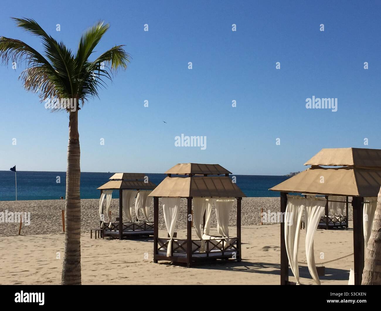 Cabanas am Strand Stockfoto