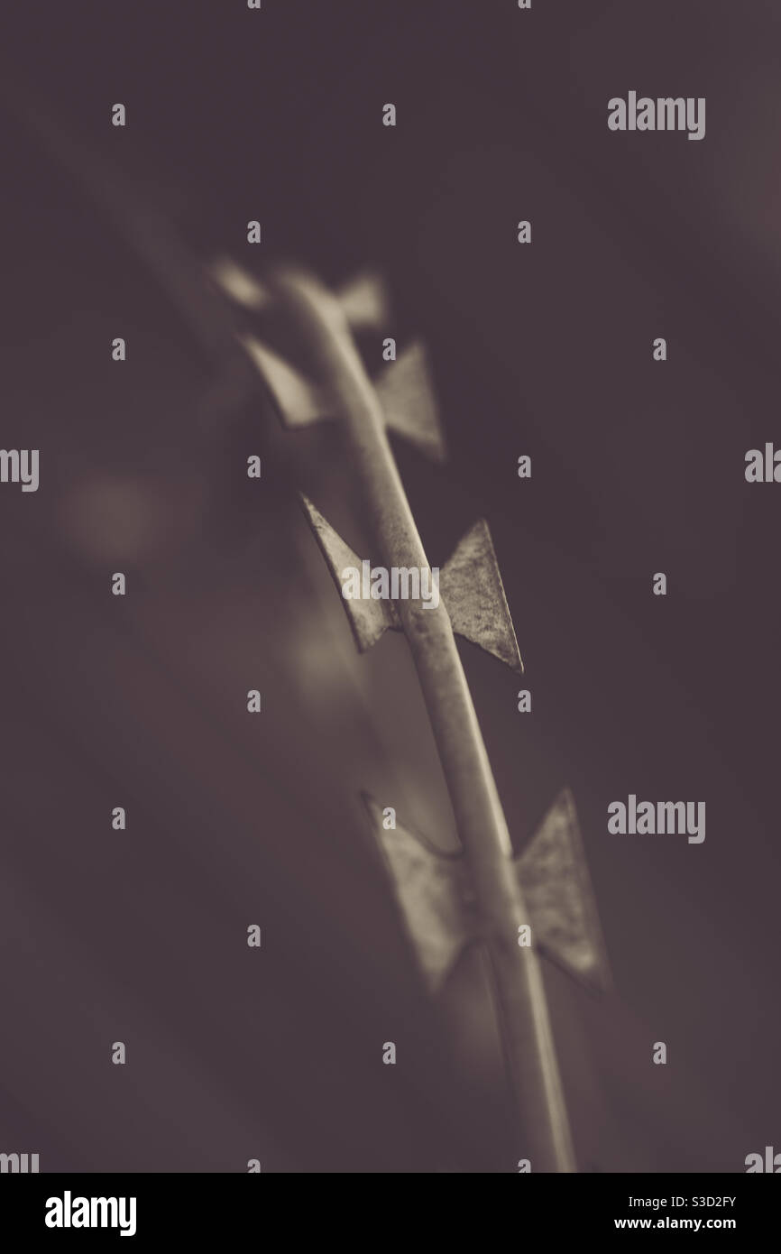 Scharfer Rasierdraht in einem Vintage-Bild mit Kopierraum - Smartphone-aufgenommenes Stockfoto