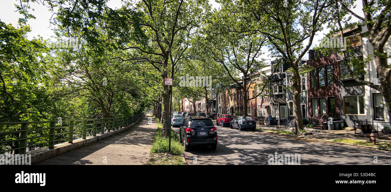 Blick auf die Nachbarschaft 19th Straße und 8th Ave Windsor Terrasse in South Park Slope Stockfoto