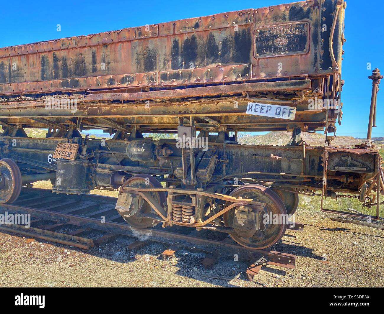 Altes Erzauto bei der Kupfermine in Ajo Arizona Stockfoto