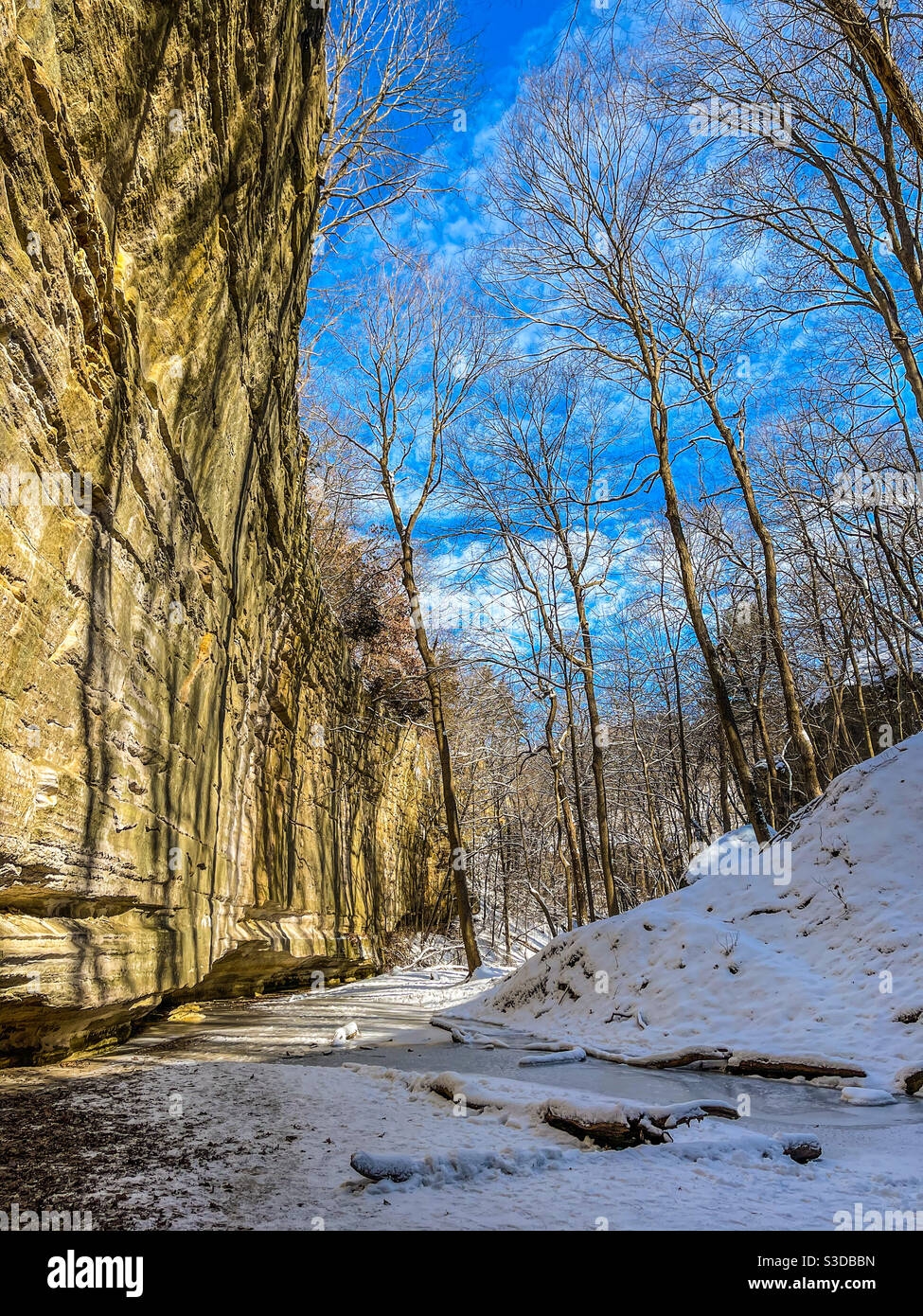 Ottawa Canyon im Winter. Starved Rock State Park, Illinois. - Smartphone-aufgenommenes Stockfoto