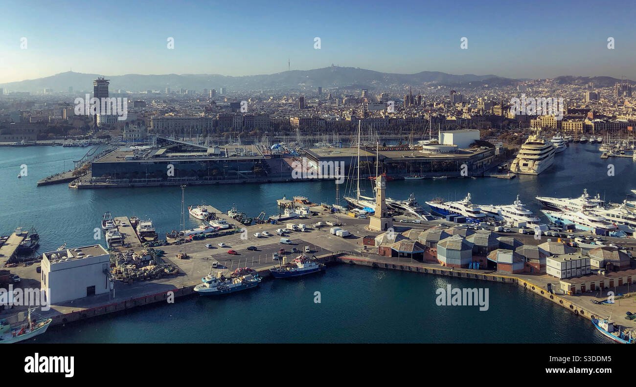 Port Vell, Barcelona von der Seilbahn Stockfoto