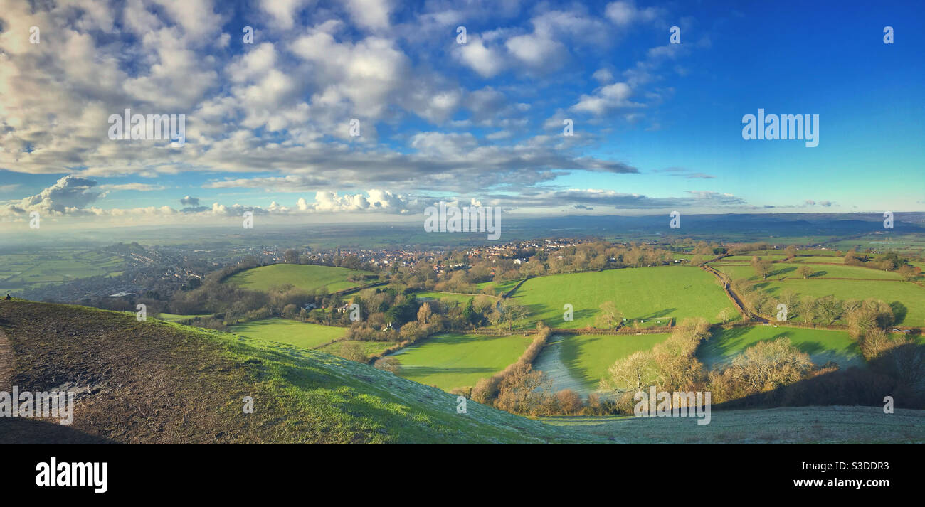Der Blick vom Glastonbury Tor, Somerset Stockfoto