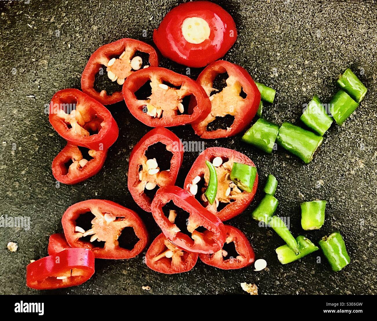 Rote und grüne Chili Stockfoto