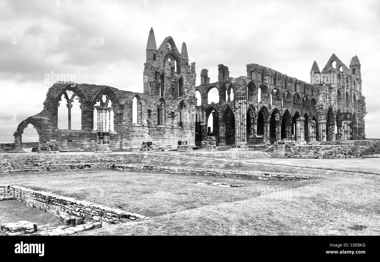 Whitby Abbey, Ruinen einer mittelalterlichen gotischen Abtei in Yorkshire, England Stockfoto