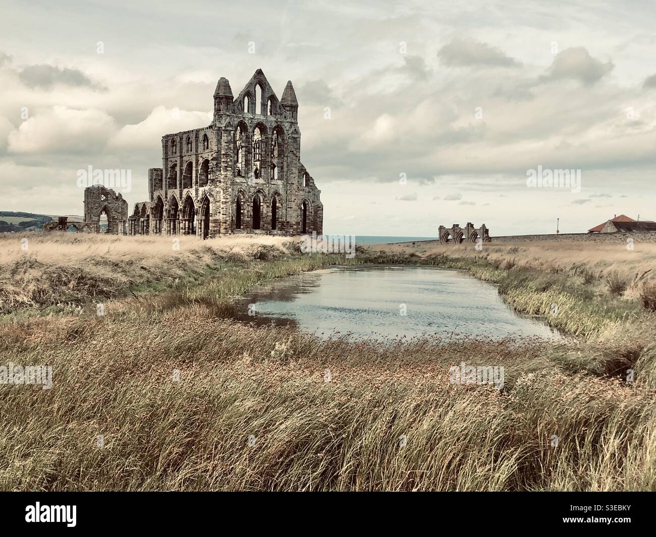 Ruinen der abtei von whitby, mittelalterliches gotisches Kloster in Yorkshire, England Stockfoto