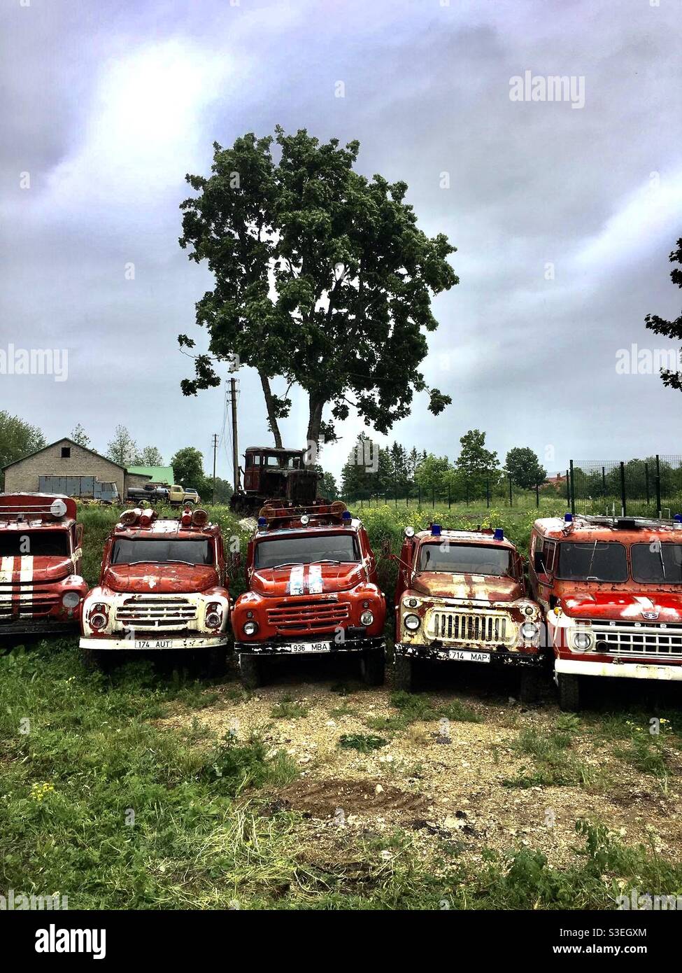 Alte Feuerwehrfahrzeuge Stockfoto