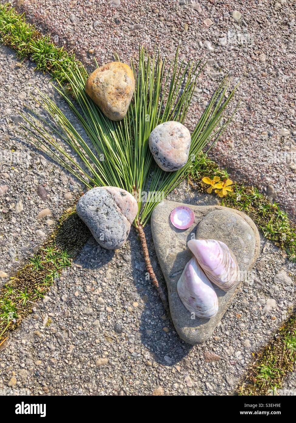 Ein hübsches dekoratives Steindisplay. - Smartphone-aufgenommenes Stockfoto