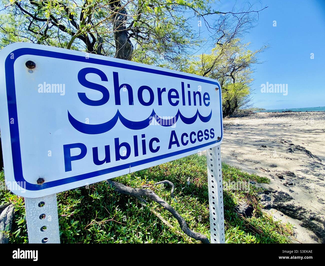 Strandpromenade/Strand, öffentliches Zugangsschild in Waikoloa, große Insel, Hawaii Stockfoto