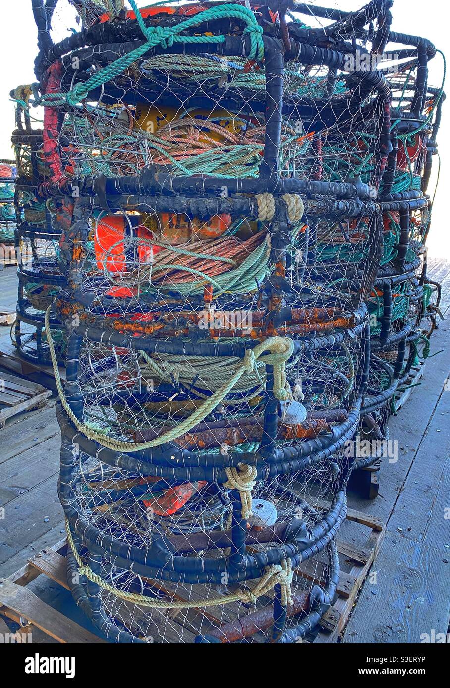 Krabbenbehälter in Avila Beach, Kalifornien Stockfoto