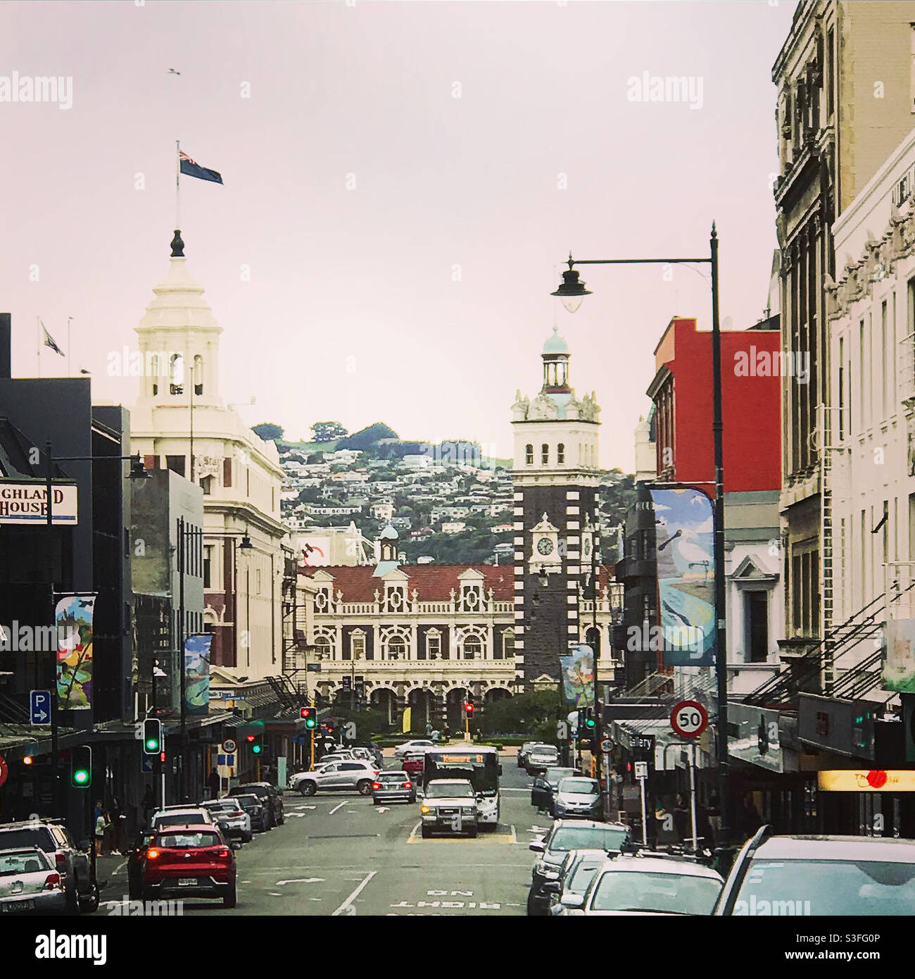 Das Zentrum von Dunedin in Neuseeland Stockfoto