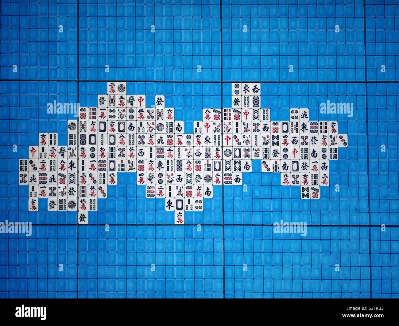 Mahjong- oder mah-jongg-Fliesenspiel, Wandfliesen-Dekor Stockfoto