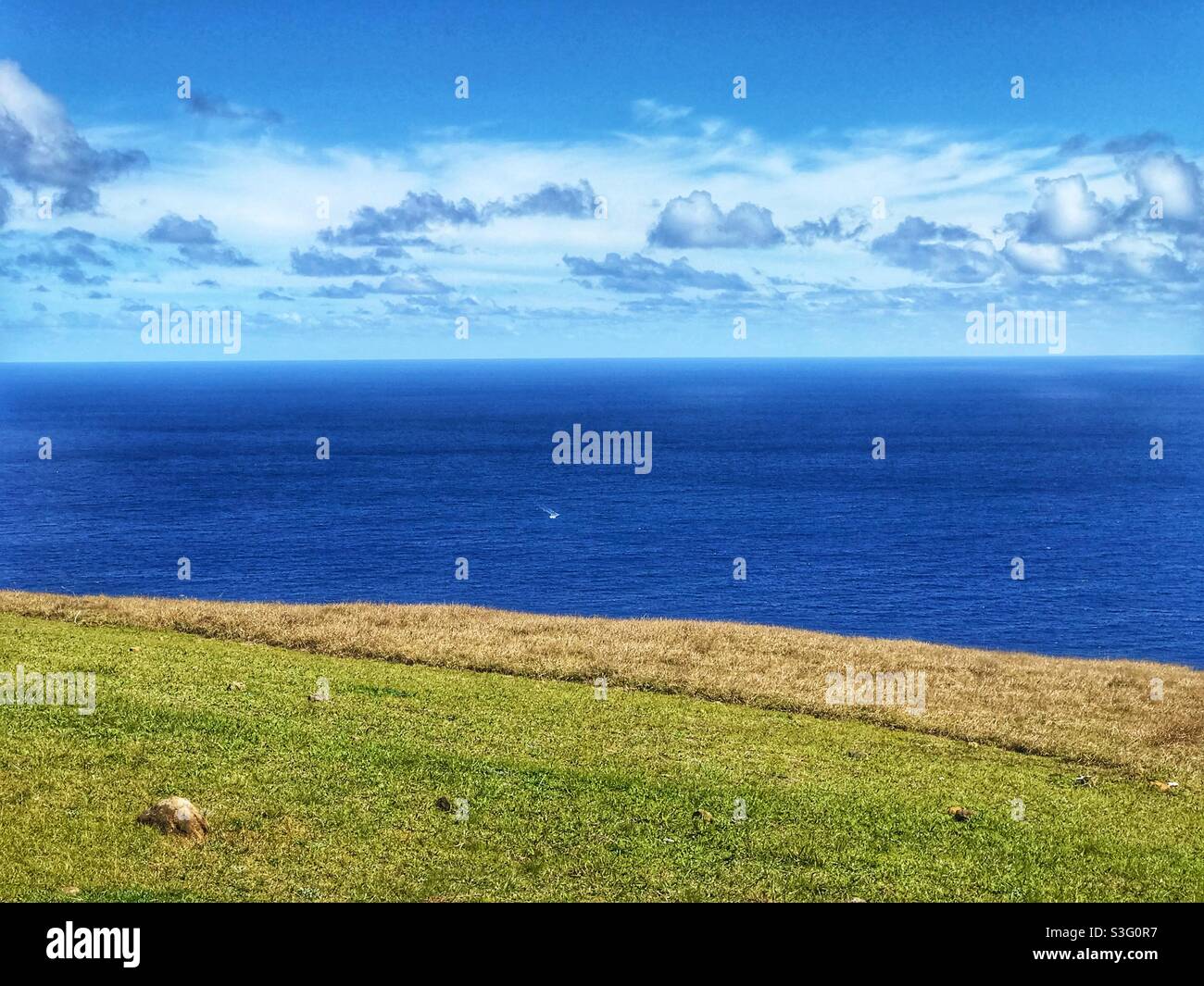 Meerblick von Orongo, Osterinsel, Chile - Smartphone-aufgenommenes Stockfoto