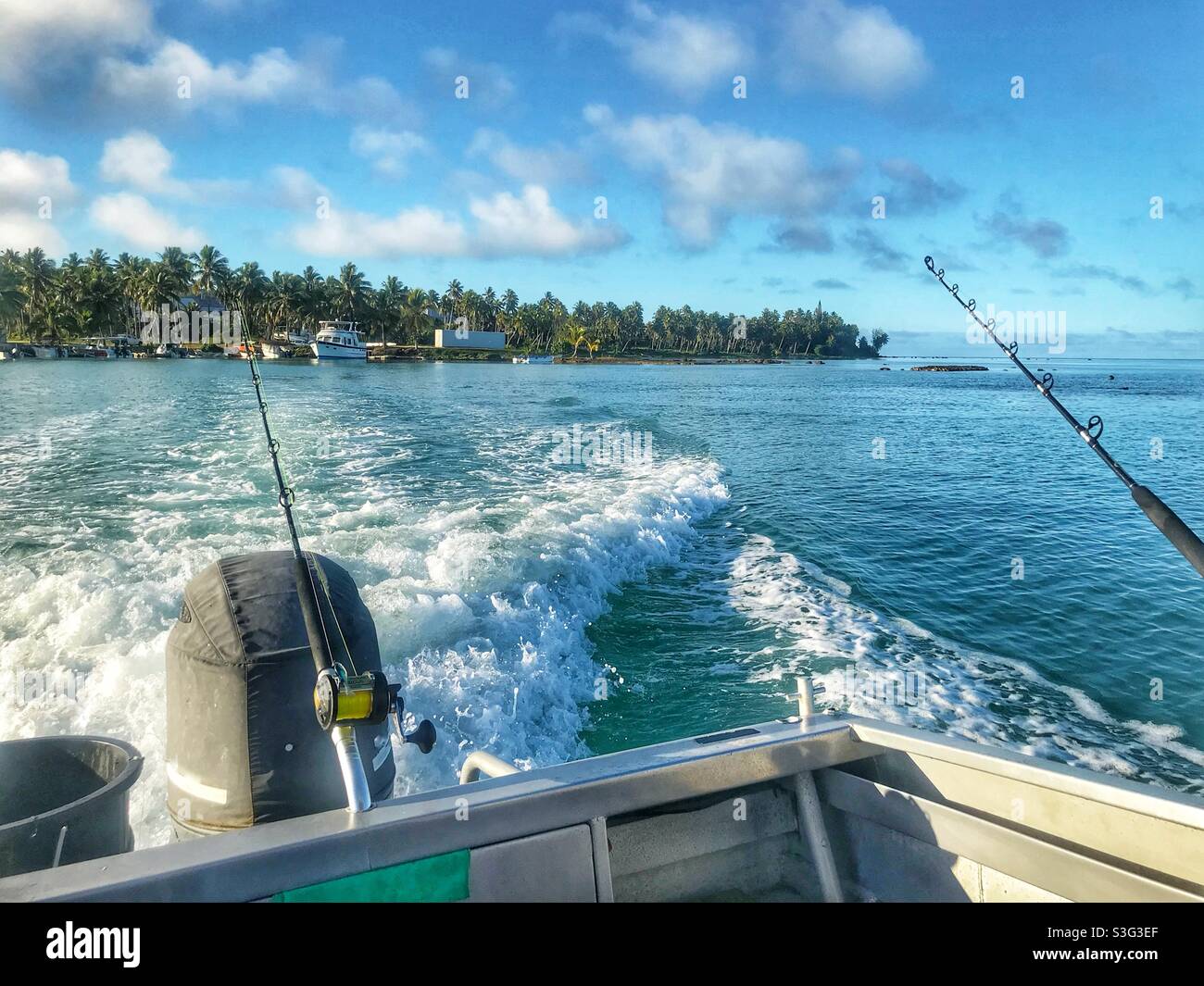 Auf dem Weg zu einem Angelausflug, Aitutaki, Cook Islands Stockfoto