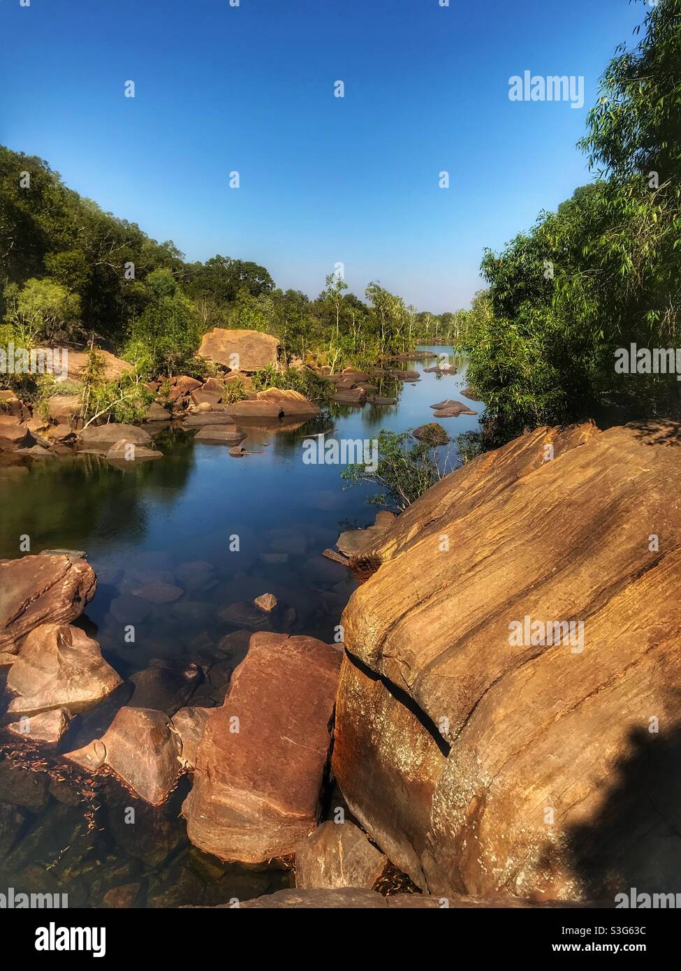 Landschaft auf dem Weg zu den Jim Jim Falls, Kakadu National Park, Northern Territory, Australien - Smartphone-aufgenommenes Stockfoto