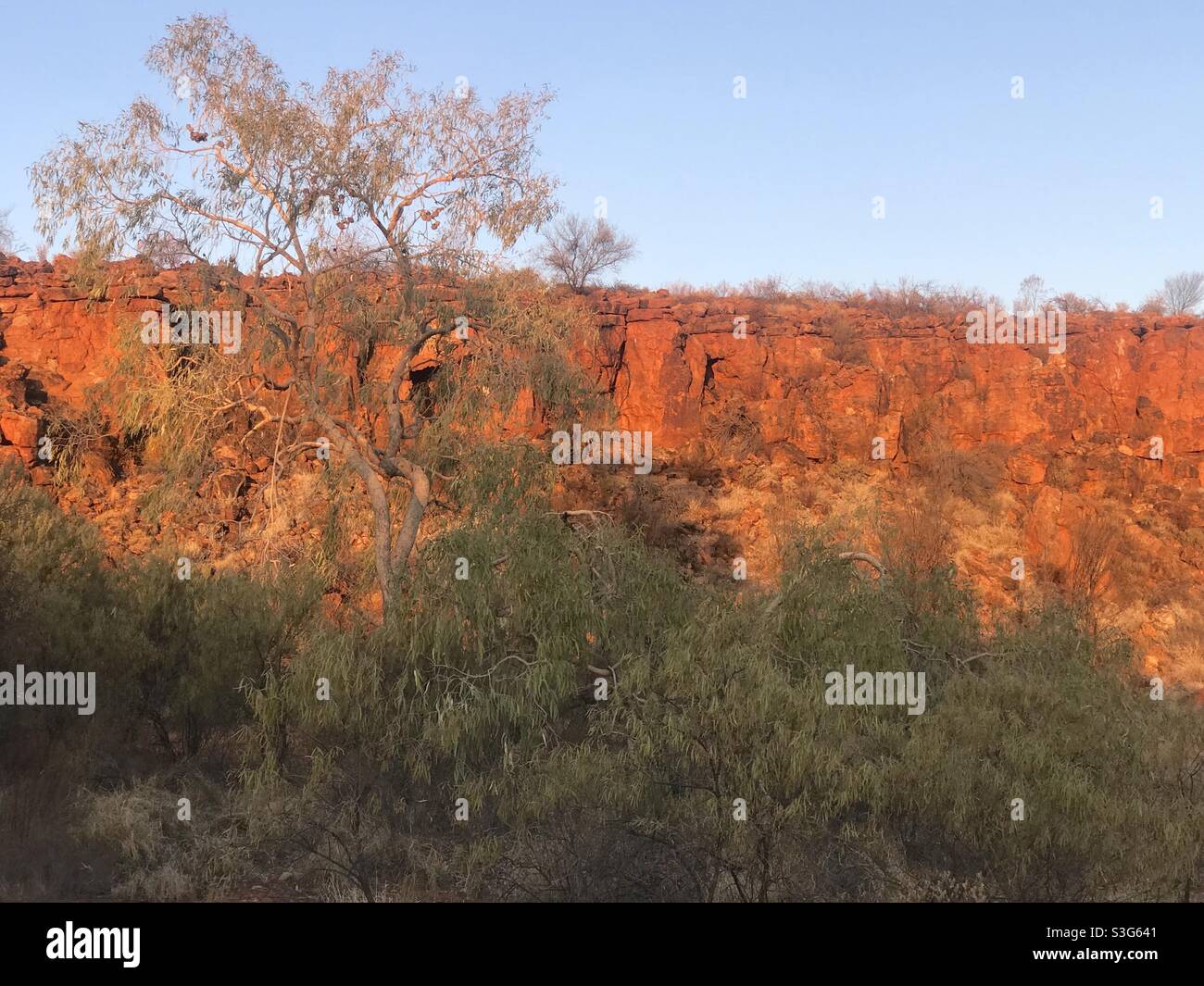 Morgensonne am Kings Canyon im Watarrka National Park, Northern Territory, Australien - Smartphone-aufgenommenes Stockfoto