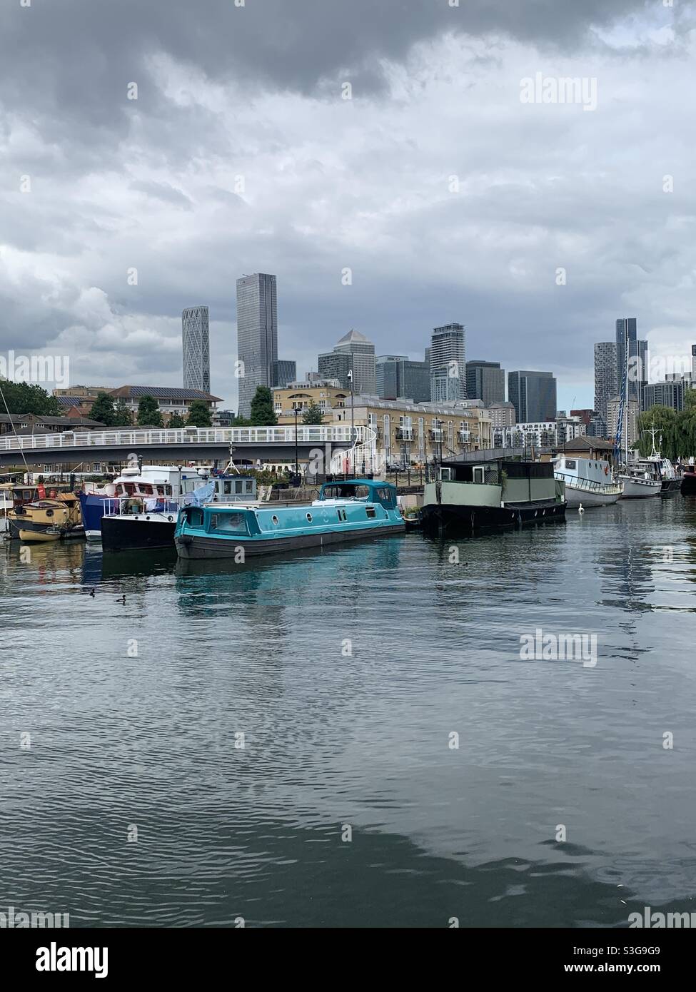 Blick auf London von den kommerziellen Docks von Surrey Stockfoto