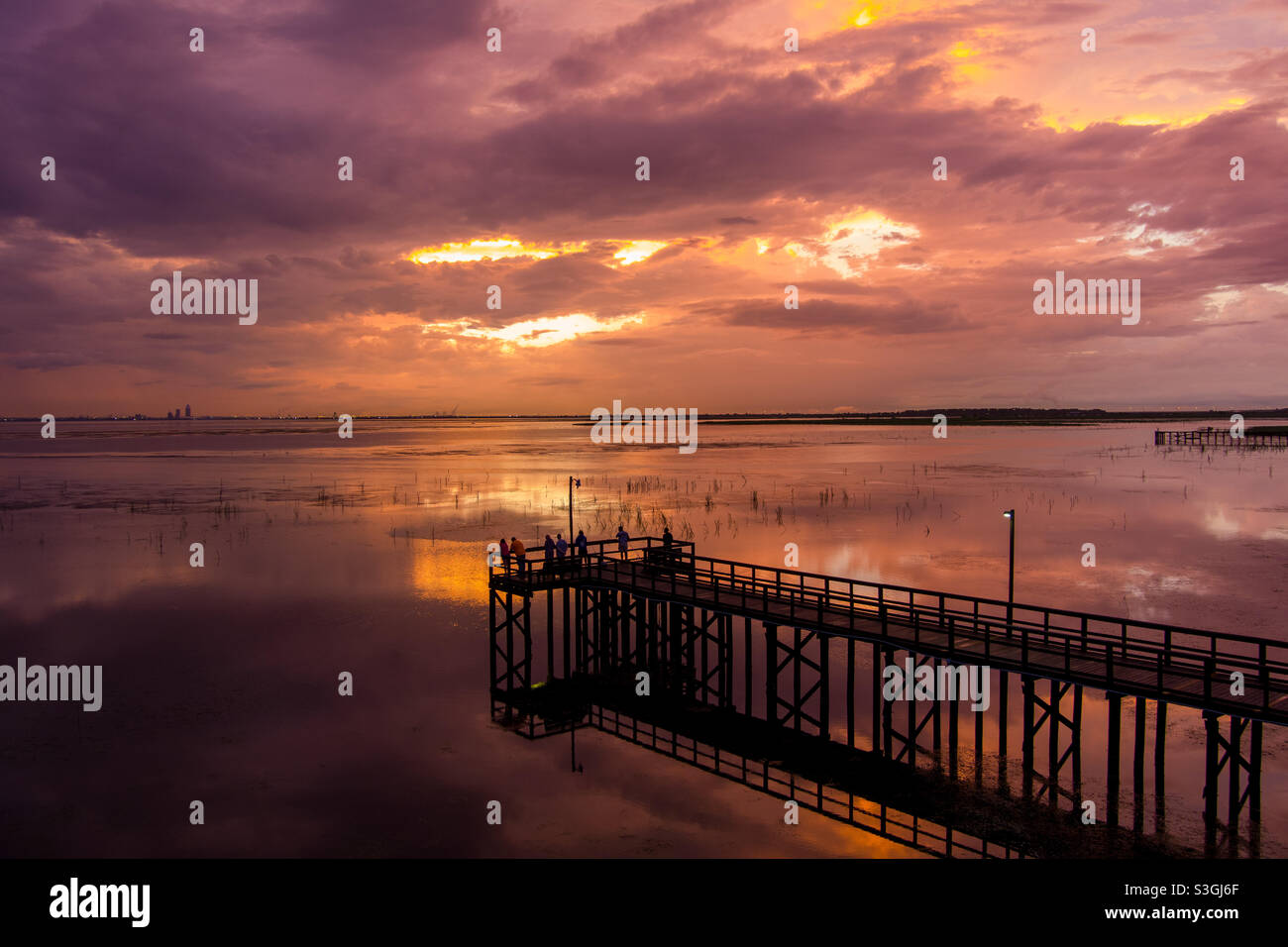 Mobile Bay bei Sonnenuntergang Stockfoto